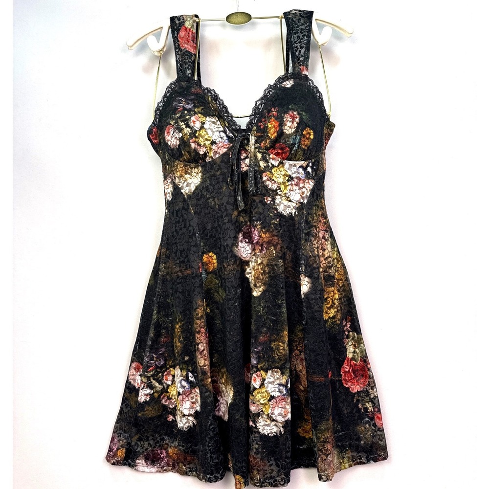 Madden NYC Womens Black Floral Lace Overlay Fit Flare Mini Dress ND447A5SF Small
